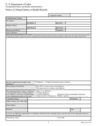 OSHA Form 7 Notice of Alleged Safety or Health Hazards, Page 2