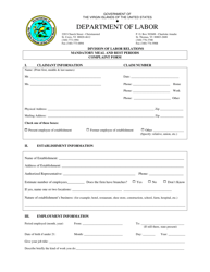 Mandatory Meal and Rest Periods Complaint Form - Virgin Islands