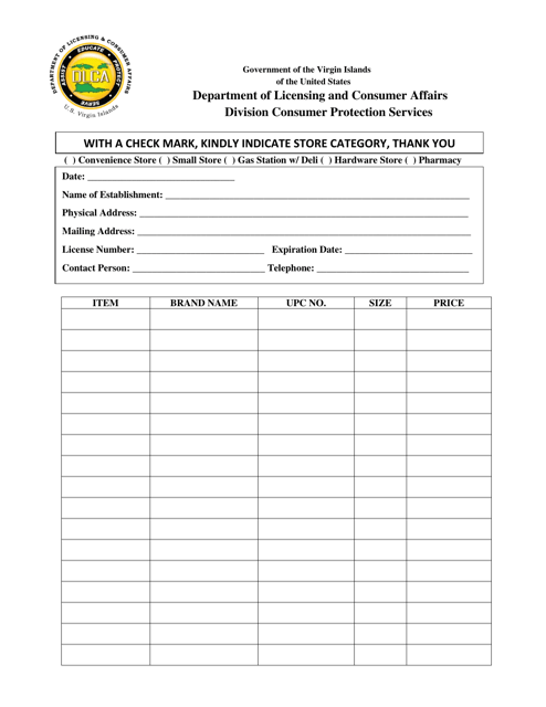 Hurricane Survey Form - Retail and Grocery Store - Virgin Islands