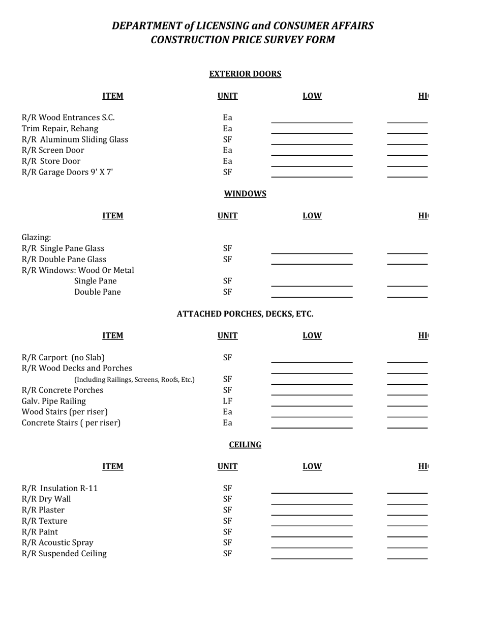 Construction Price Survey Form - Virgin Islands, Page 3