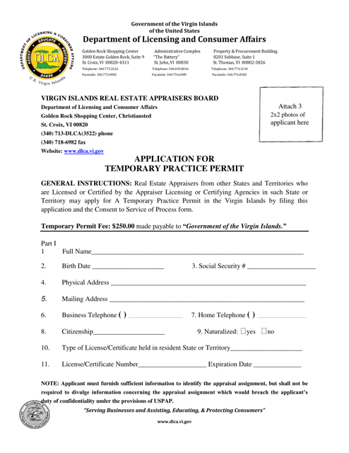 Application for Temporary Practice Permit - Virgin Islands Download Pdf