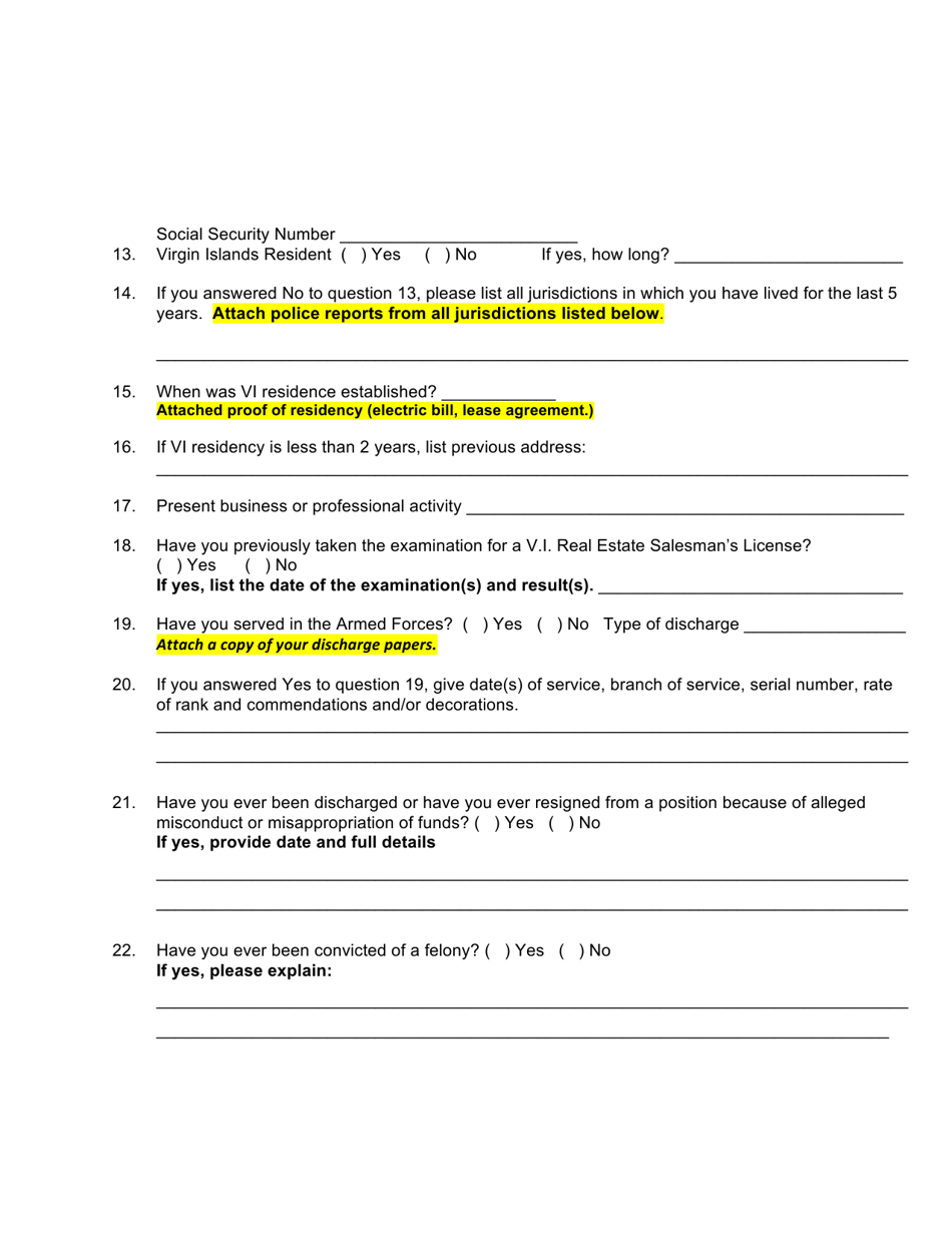 Application for Real Estate Salesmans Permit - Virgin Islands, Page 2