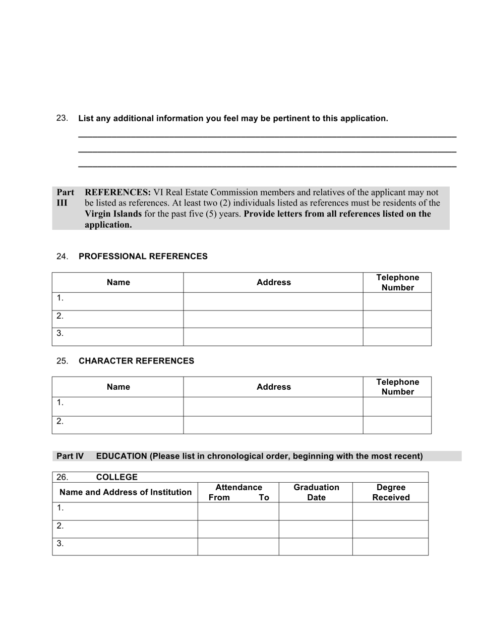 Application for Real Estate Salesmans Permit - Virgin Islands, Page 3