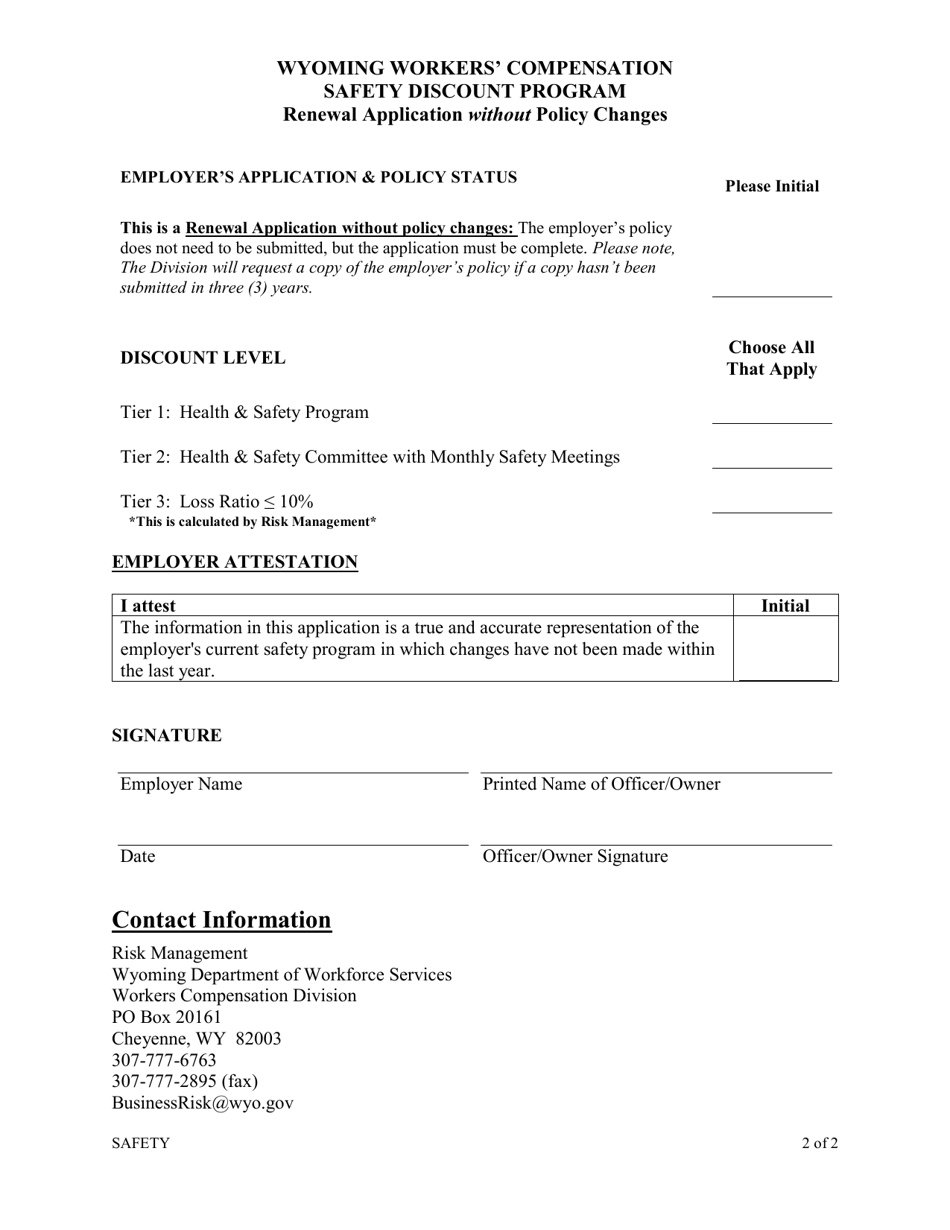 Safety Discount Annual Application - Renewal Application Without Policy Changes - Wyoming, Page 2