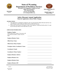 Document preview: Safety Discount Annual Application - Renewal Application Without Policy Changes - Wyoming