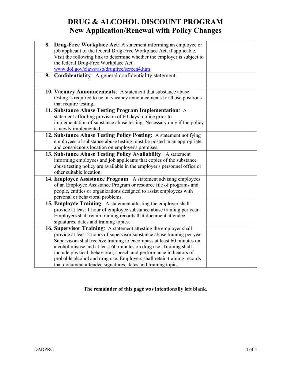 Drug  Alcohol Discount Application - New Application / Renewal With Policy Changes - Wyoming, Page 4