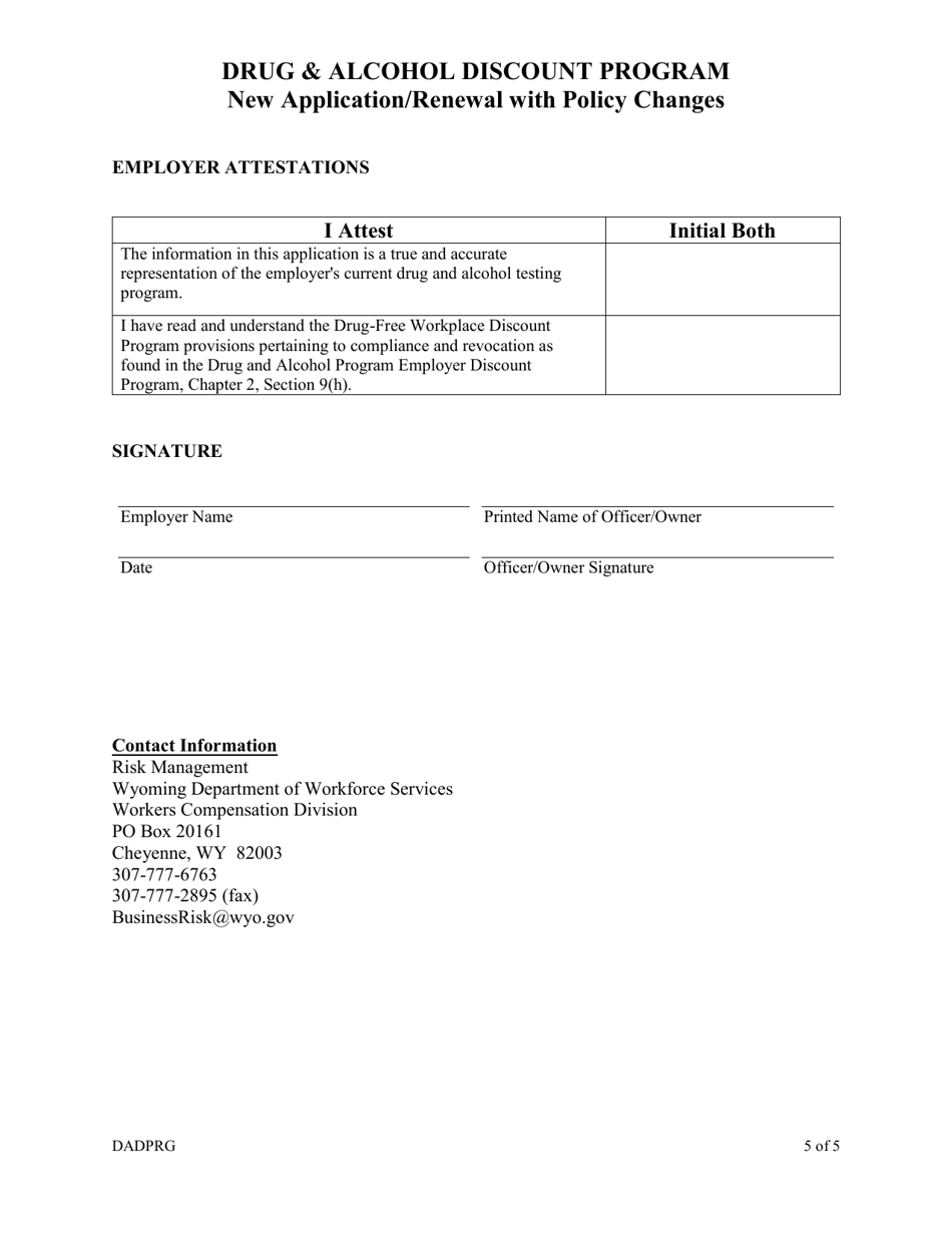 Drug  Alcohol Discount Application - New Application / Renewal With Policy Changes - Wyoming, Page 5