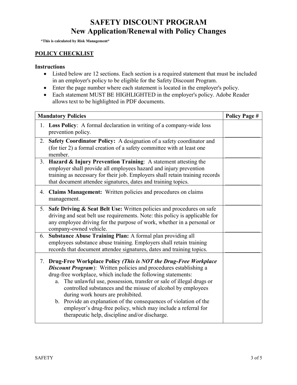Safety Discount Annual Application - New Application / Renewal With Policy Changes - Wyoming, Page 3