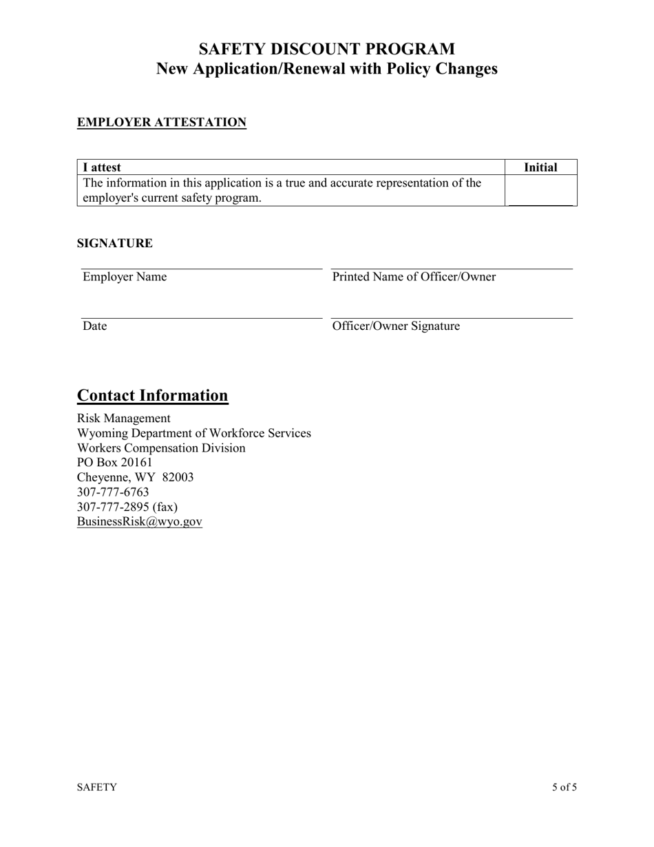 Safety Discount Annual Application - New Application / Renewal With Policy Changes - Wyoming, Page 5