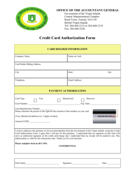 Credit Card Authorization Form - British Virgin Islands
