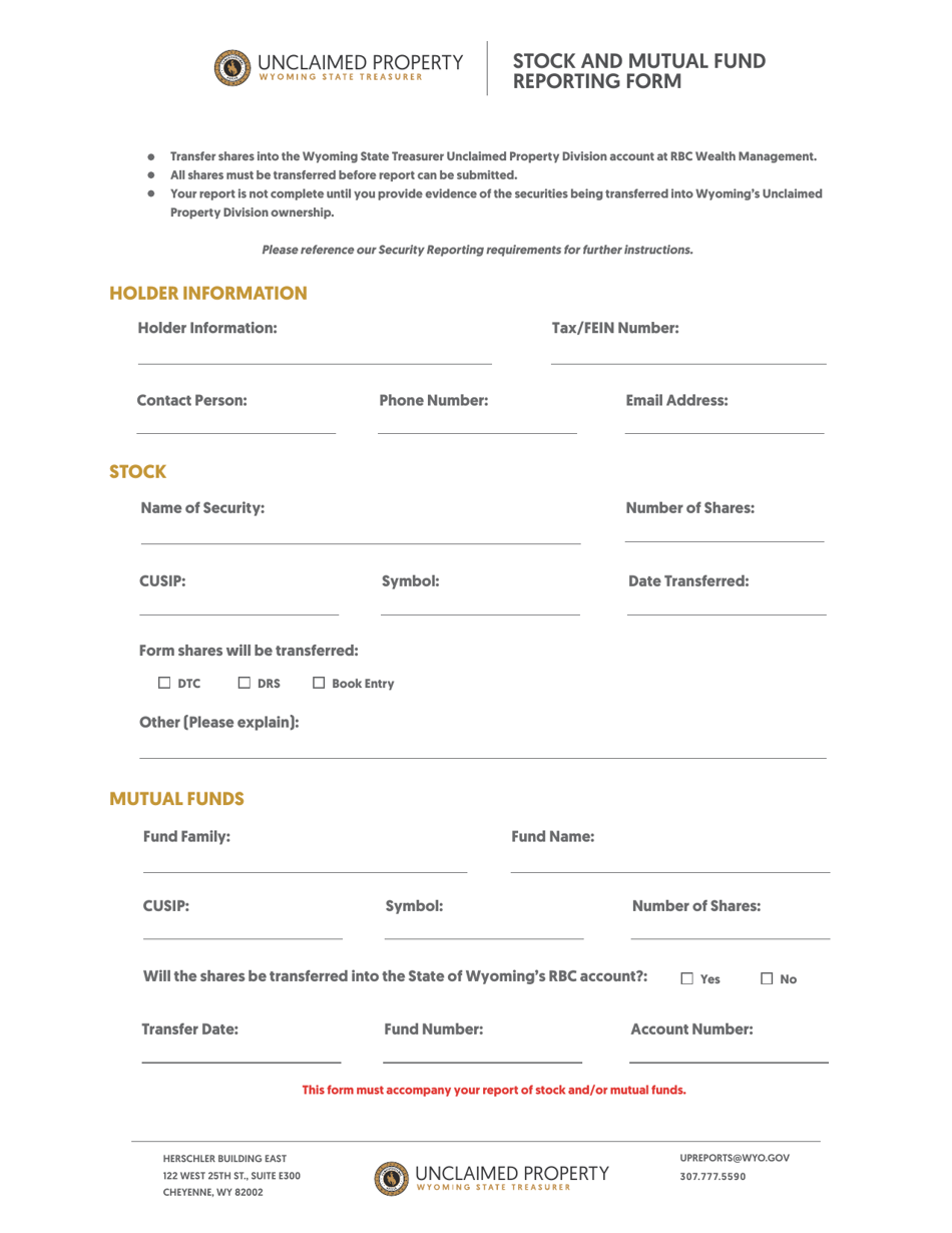 Stock and Mutual Fund Reporting Form - Wyoming, Page 1