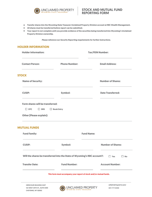 Stock and Mutual Fund Reporting Form - Wyoming