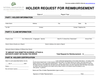 Document preview: Holder Request for Reimbursement