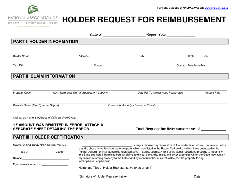 Holder Request for Reimbursement Download Pdf