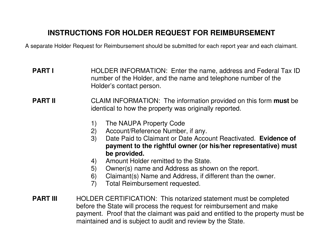 Holder Request for Reimbursement, Page 2