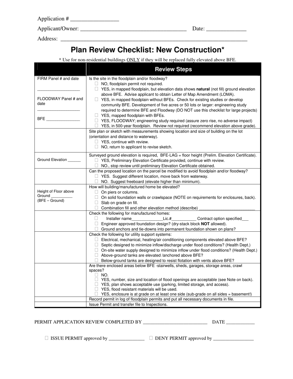 Plan Review Checklist: New Construction - West Virginia, Page 1