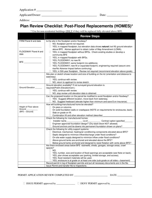 Plan Review Checklist: Post-flood Replacements (Homes) - West Virginia