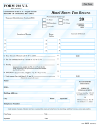 Form 722VI &quot;Hotel Room Tax Return&quot; - Virgin Islands