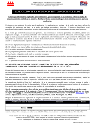 Document preview: Formulario DMV-ADS-001 Explicaci n De La Audiencia Sin Turno Por Multa De - Washington, D.C. (Spanish)