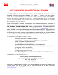 Form DMV-PRA-001 &quot;Driving School Accreditation Application&quot; - Washington, D.C.