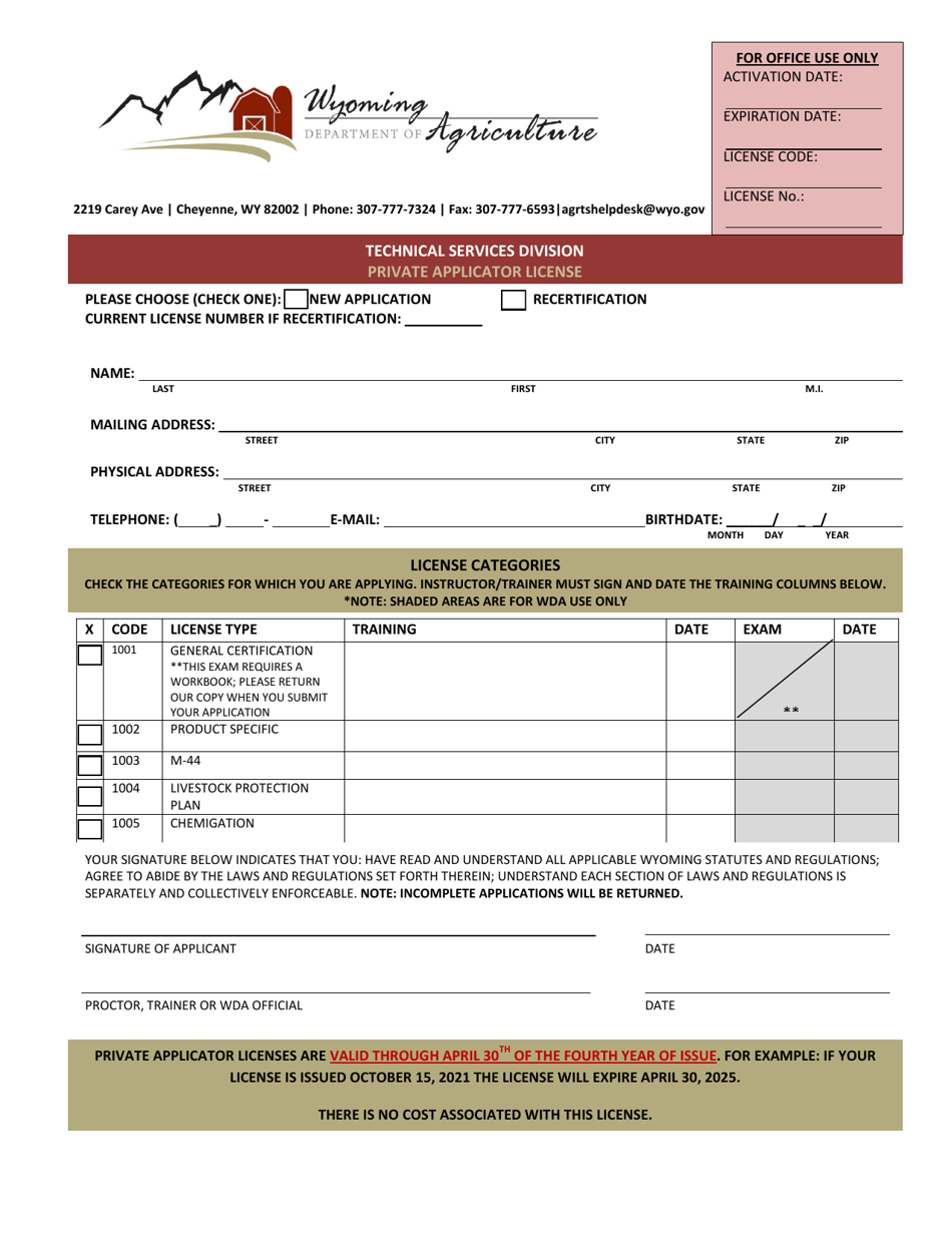 Wyoming Private Applicator License Fill Out, Sign Online and Download