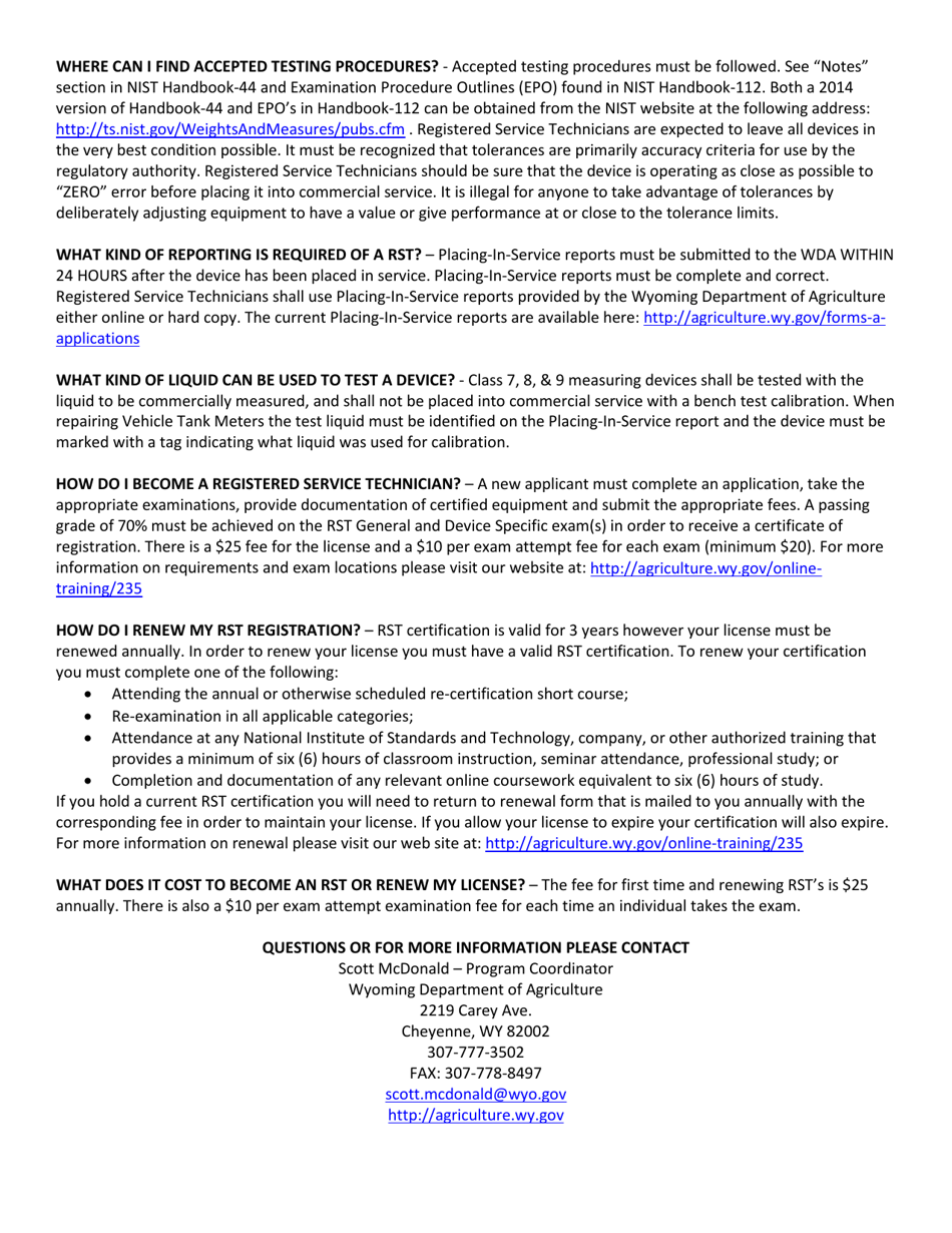 Form WDA-RST1 Registered Service Technician Application - Wyoming, Page 3
