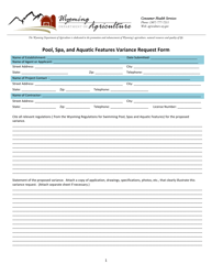 Pool, SPA, and Aquatic Features Variance Request Form - Wyoming