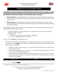 Document preview: Instructions for Form DMV-ADS-MV-001 Motion to Vacate - Washington, D.C.
