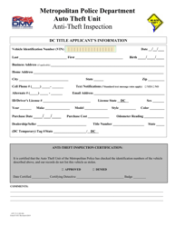 Document preview: Form P-1011 Anti-theft Inspection Form - Washington, D.C.
