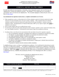 Document preview: Formulario DMV-ADS-002 Audiencia Adjudicada Por Correo - Washington, D.C. (Spanish)