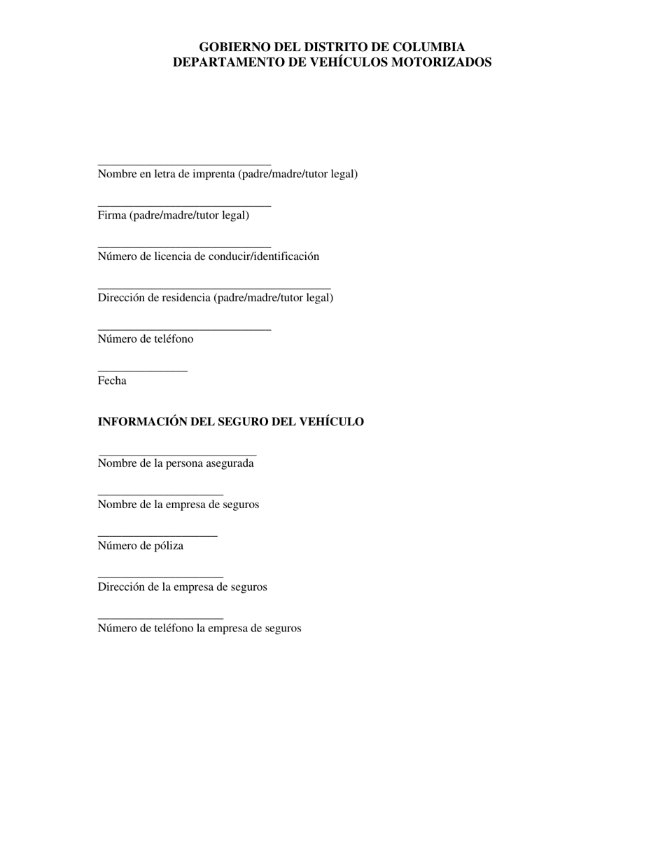 Consentimiento, Renuncia E Indemnizacion Para El Uso De Vehiculos Motorizados Del Distrito - Menores De Edad (Menores De 18 Anos) - Washington, D.C. (Spanish), Page 2