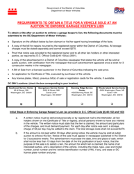 Document preview: Requirements to Obtain a Title for a Vehicle Sold at an Auction to Enforce Garage Keeper's Lien - Washington, D.C.