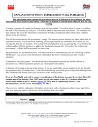 Form DMV-ADS-PE-001 &quot;Explanation of Photo Enforcement Walk-In Hearing&quot; - Washington, D.C.