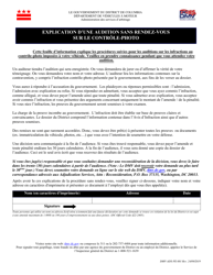 Form DMV-ADS-PE-001 &quot;Explanation of Photo Enforcement Walk-In Hearing&quot; - Washington, D.C. (French)