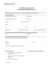 Document preview: Form HCA12-512 Administrative Hearing Withdrawal - Washington