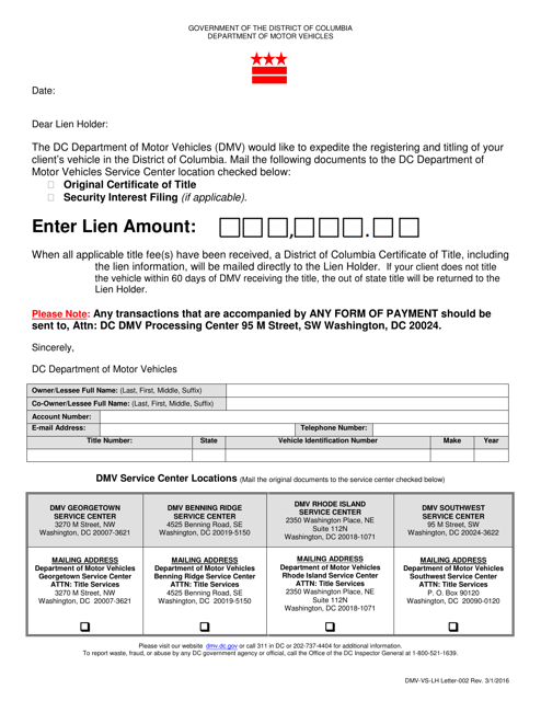 Form DMV-VS-LH Letter-002  Printable Pdf