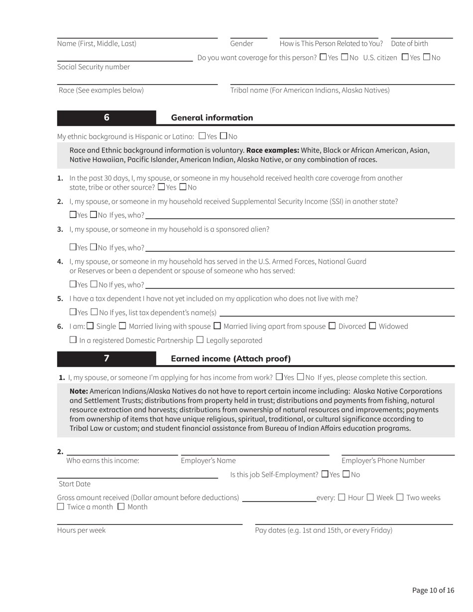 Form HCA18-005 Washington Apple Health Application for Aged, Blind, Disabled / Long-Term Services and Supports - Washington, Page 10