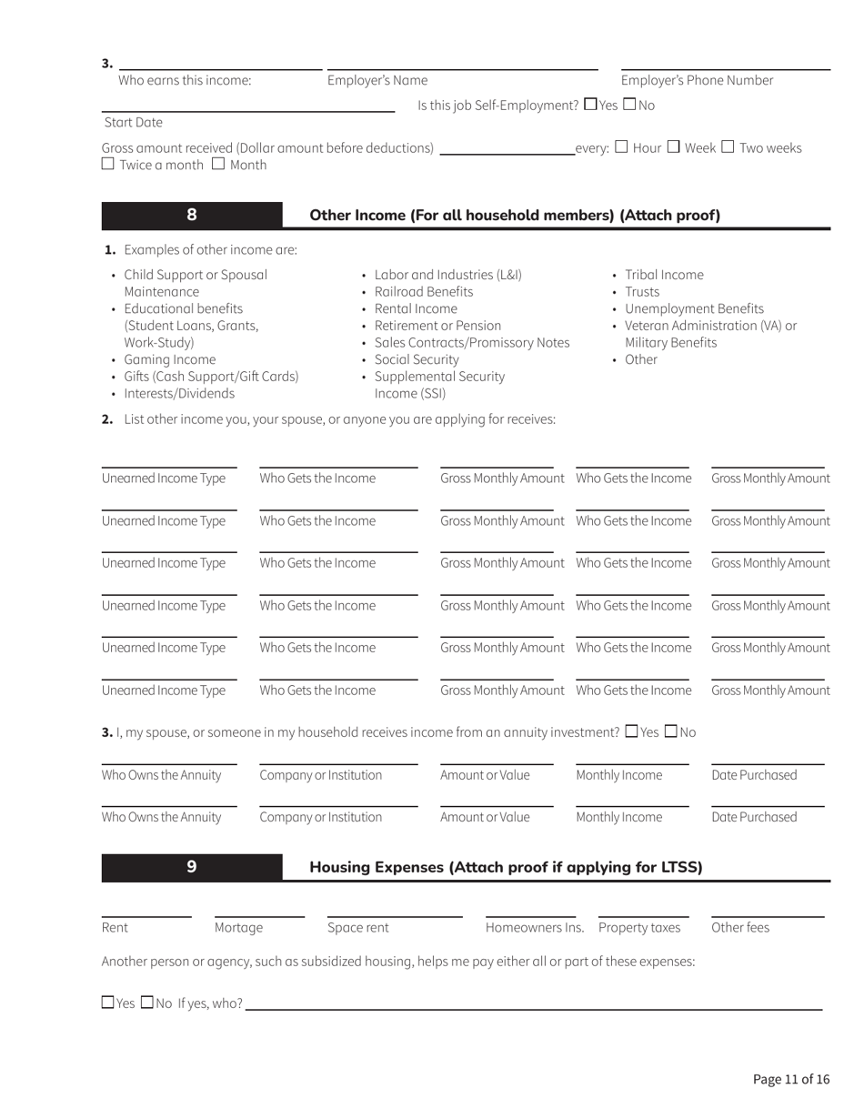 Form HCA18-005 Washington Apple Health Application for Aged, Blind, Disabled / Long-Term Services and Supports - Washington, Page 11
