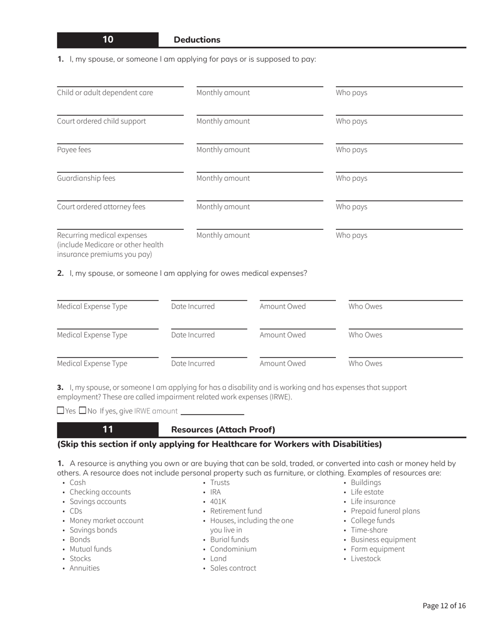 Form HCA18-005 Washington Apple Health Application for Aged, Blind, Disabled / Long-Term Services and Supports - Washington, Page 12
