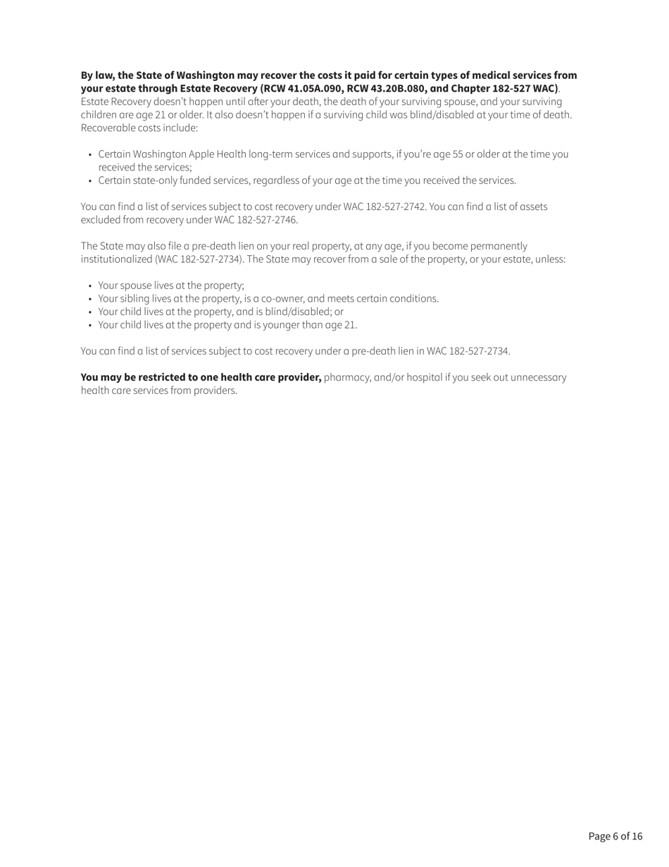 Form HCA18-005 Washington Apple Health Application for Aged, Blind, Disabled / Long-Term Services and Supports - Washington, Page 6