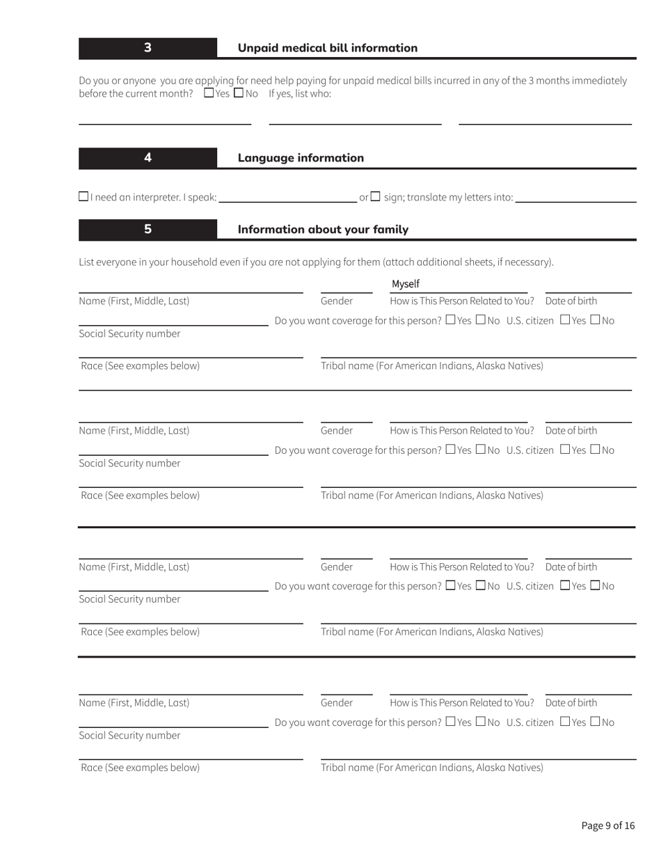 Form HCA18-005 Washington Apple Health Application for Aged, Blind, Disabled / Long-Term Services and Supports - Washington, Page 9