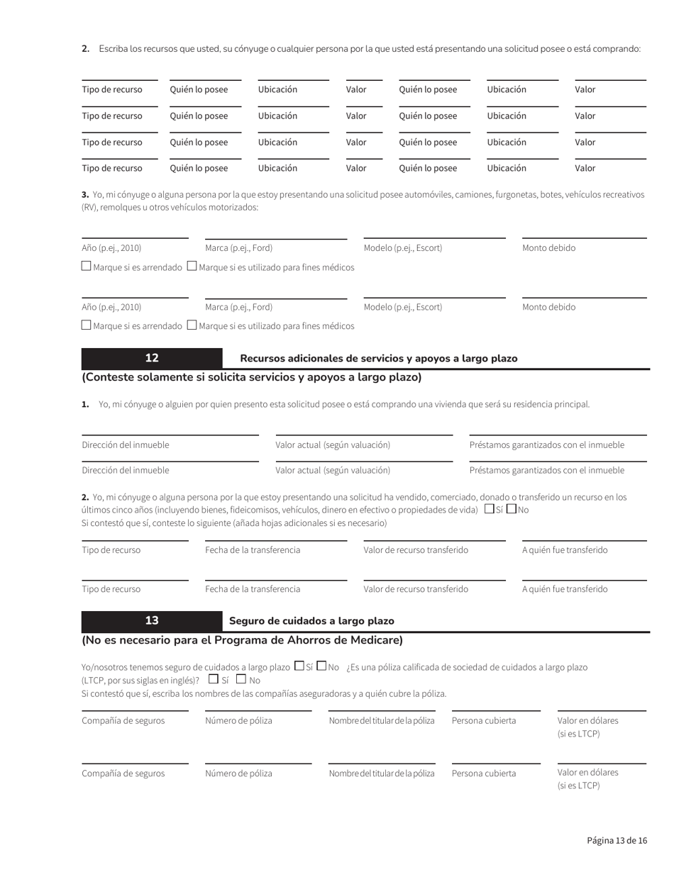Formulario HCA18-005 Solicitud De Washington Apple Health Para Personas Ancianas, Ciegas, Discapacitadas / Servicios Y Apoyos a Largo Plazo - Washington (Spanish), Page 13