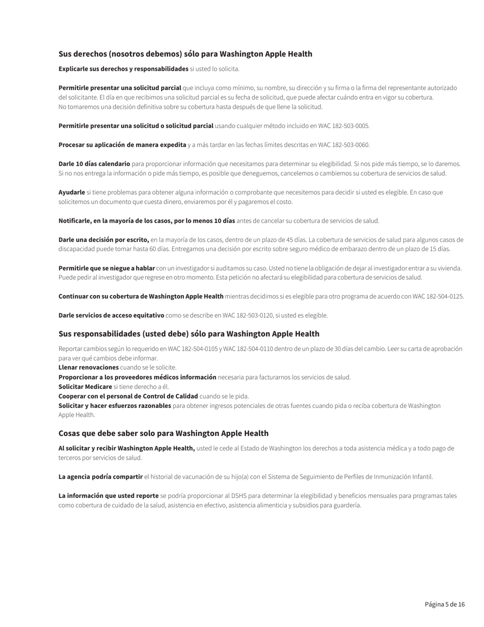 Formulario HCA18-005 Solicitud De Washington Apple Health Para Personas Ancianas, Ciegas, Discapacitadas / Servicios Y Apoyos a Largo Plazo - Washington (Spanish), Page 5