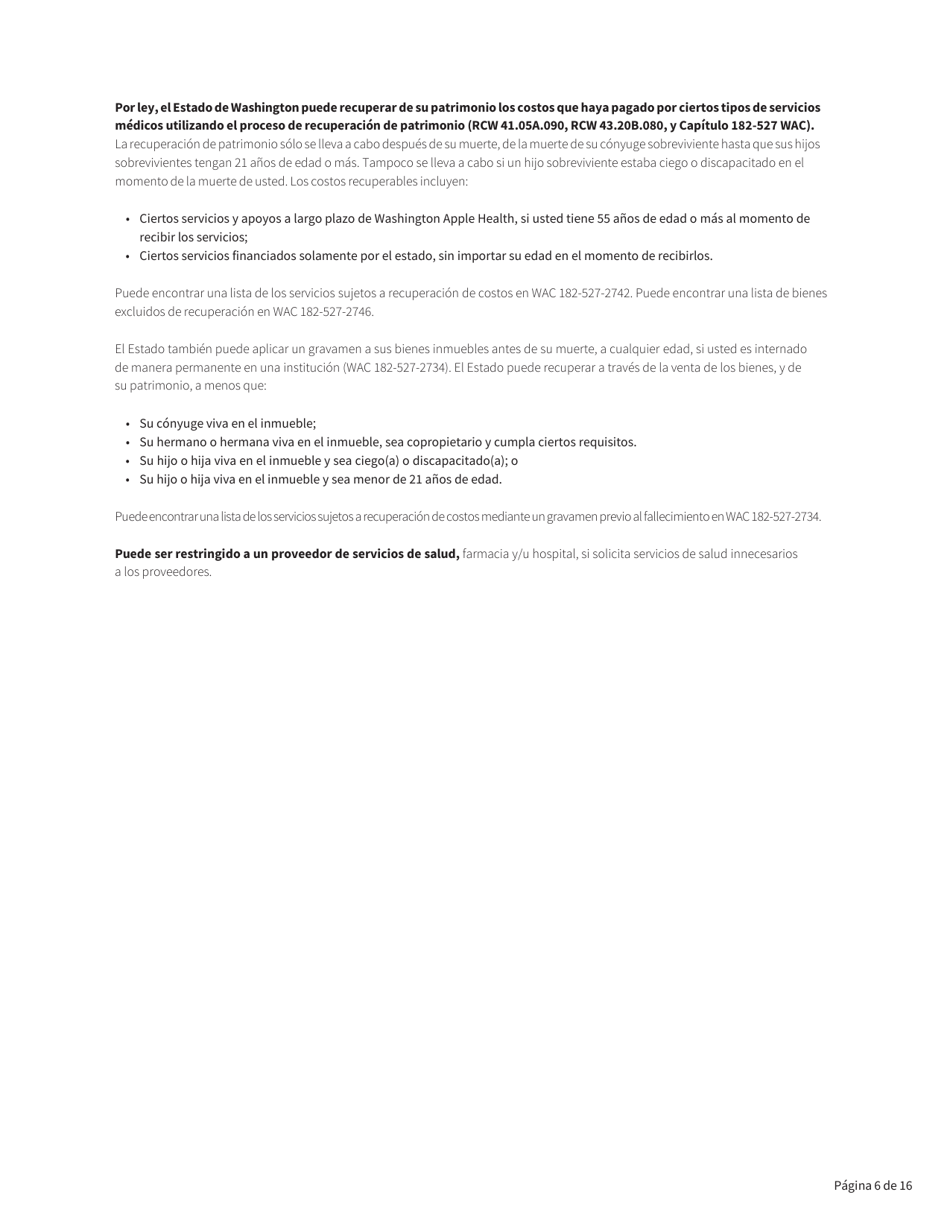 Formulario HCA18-005 Solicitud De Washington Apple Health Para Personas Ancianas, Ciegas, Discapacitadas / Servicios Y Apoyos a Largo Plazo - Washington (Spanish), Page 6
