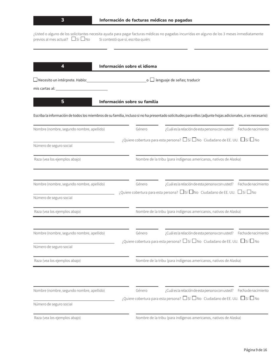 Formulario HCA18-005 Solicitud De Washington Apple Health Para Personas Ancianas, Ciegas, Discapacitadas / Servicios Y Apoyos a Largo Plazo - Washington (Spanish), Page 9
