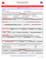 Document preview: Form DMV-CTA-001 Certificate of Title/Temporary Registration and Tag Application - Washington, D.C.