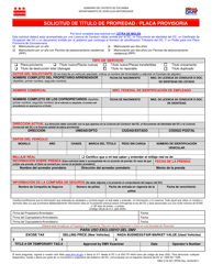 Formulario DMV-CTA-001 &quot;Solicitud De Titulo De Propiedad/Placa Provisoria&quot; - Washington, D.C. (Spanish)