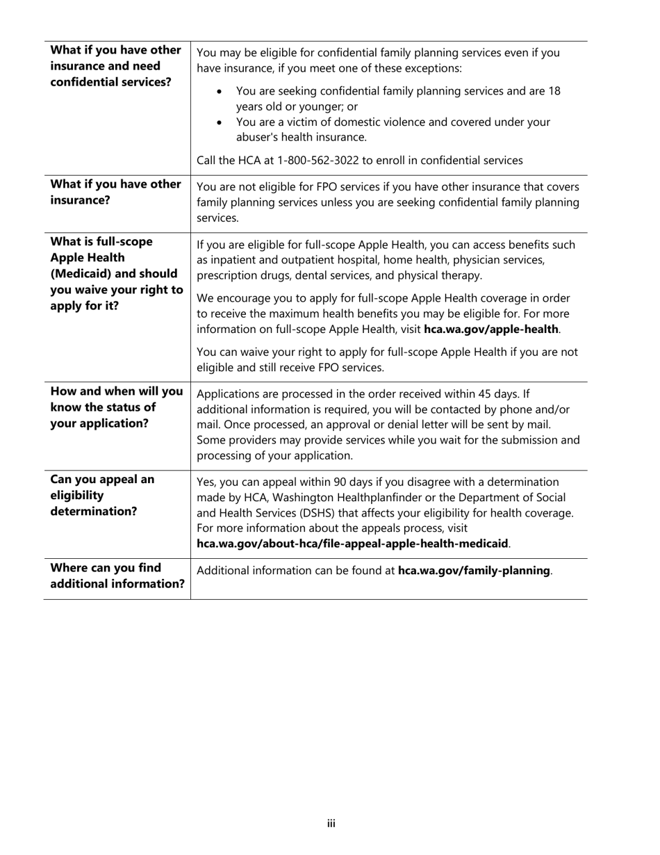 Form HCA13-0058 Application for Family Planning Only Services for Non-citizens - Washington, Page 3
