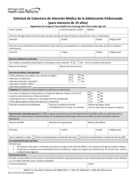 Document preview: Formulario HCA14-430 Solicitud De Cobertura De Atencion Medica De La Adolescente Embarazada (Para Menores De 19 Anos) - Washington (Spanish)