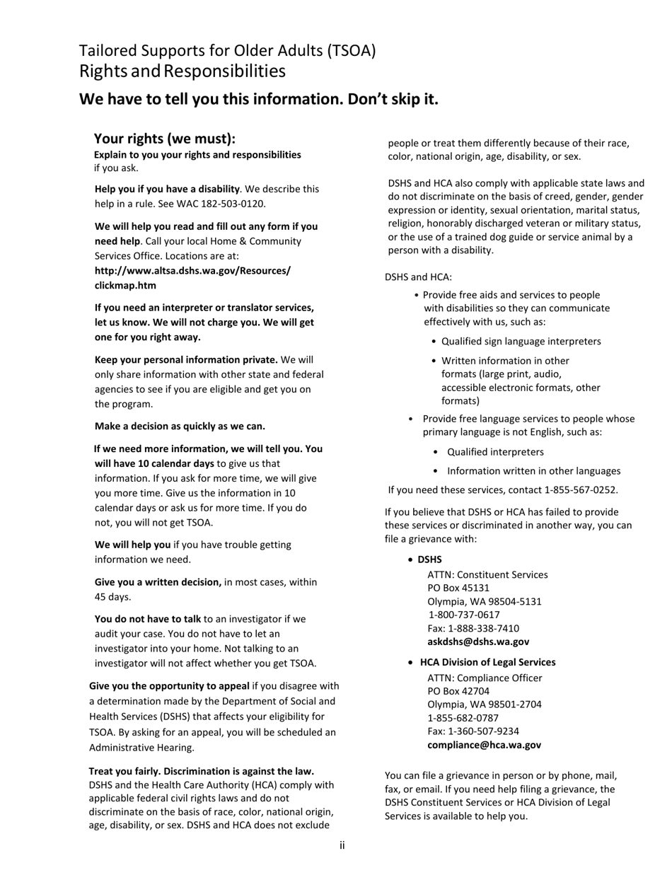 Form HCA18-008 Tailored Supports for Older Adults (Tsoa) Application - Washington, Page 2